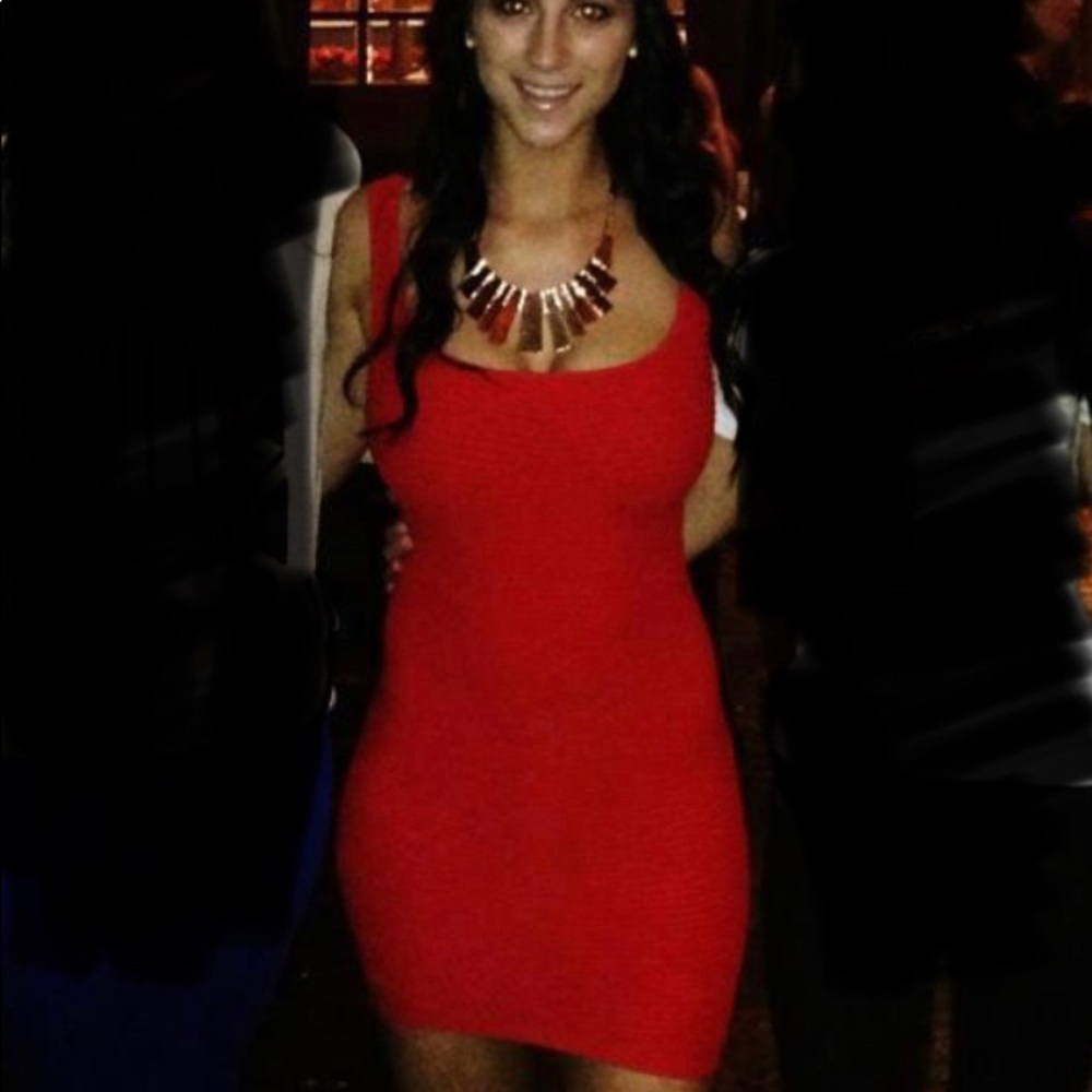 Red Ribbed Bebe Dress